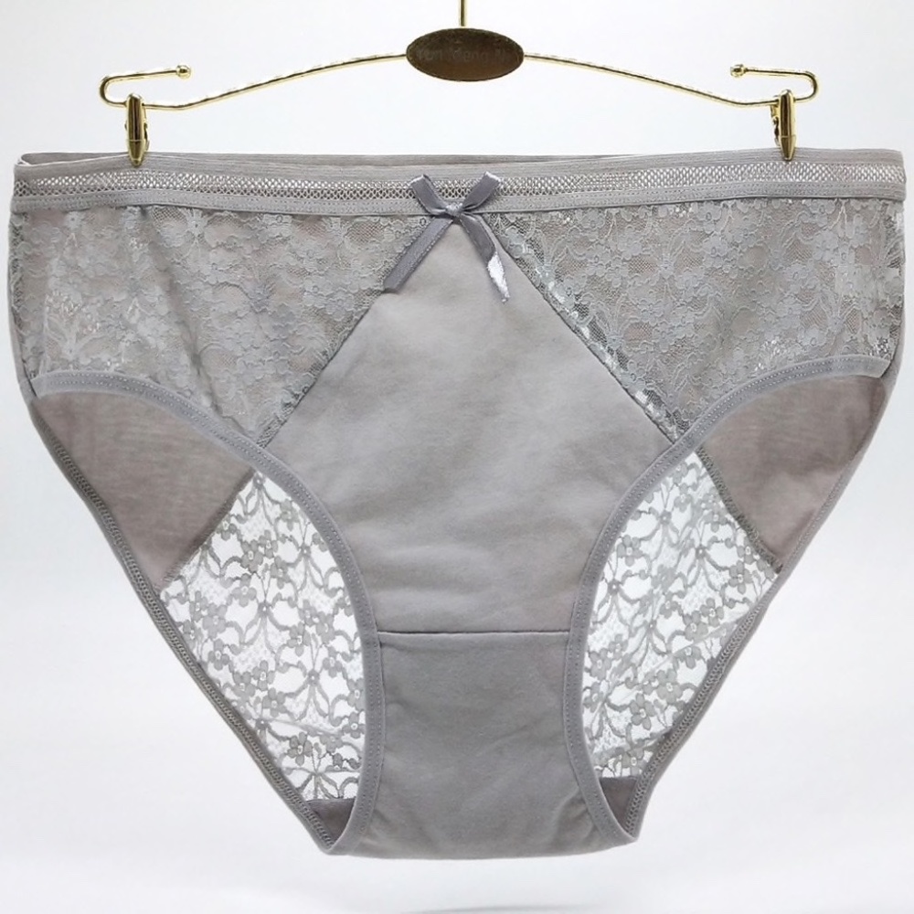 BIG Grey Lace Panties. High Waist Cotton Panties. **** 28" to 40" Waist ****